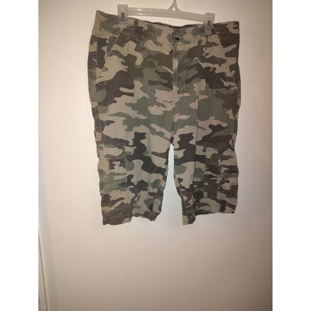 Roebuck & Co Camo Cargo Shorts‎ Green Brown Woodland Camouflage Size 38 Cotton